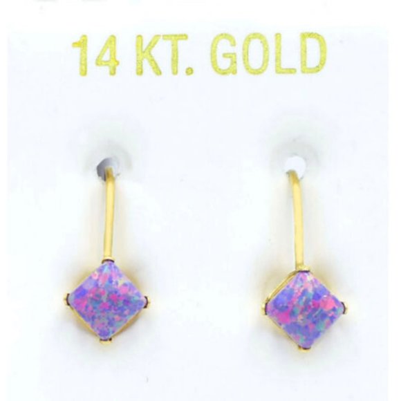 Genuine 0.96 Cts Purple- Multi Opal Dangling Earrings 14k Gold